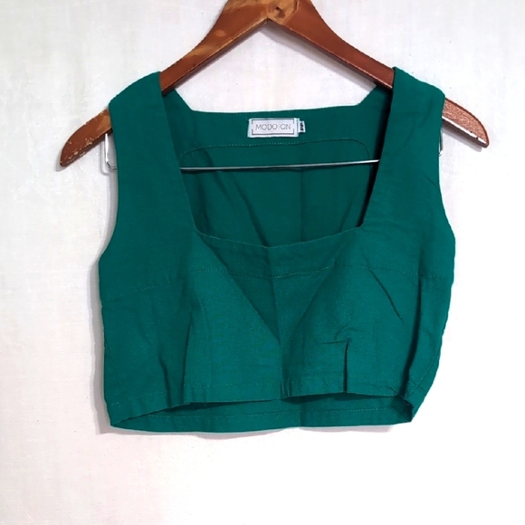 Modo On Spruce Green Linen Blend Sleeveless Crop Top Size Extra Small - Picture 1 of 5